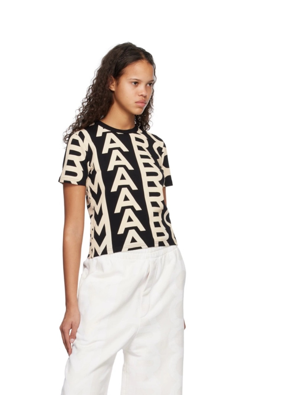 Marc Jacobs The Monogram Logo T-Shirt Black Ivory Graphic Tee Women’s XL